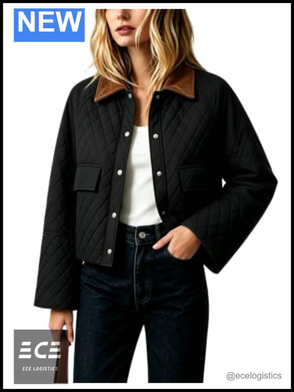 Women's Quilted Lightweight Snap Jacket Bell Sleeve Hip Length